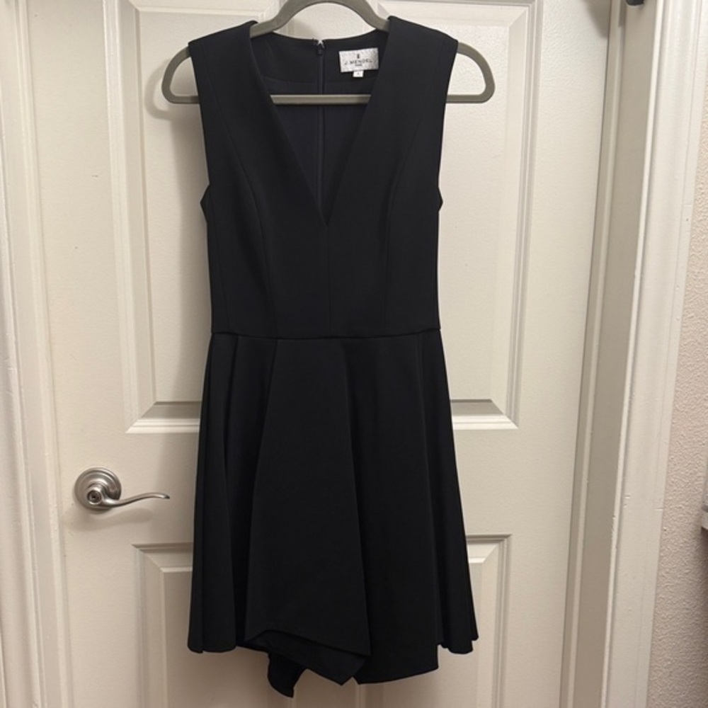 J.Mendel Paris black V neck techno jersey asymmetrical mini dress Msrp $1790